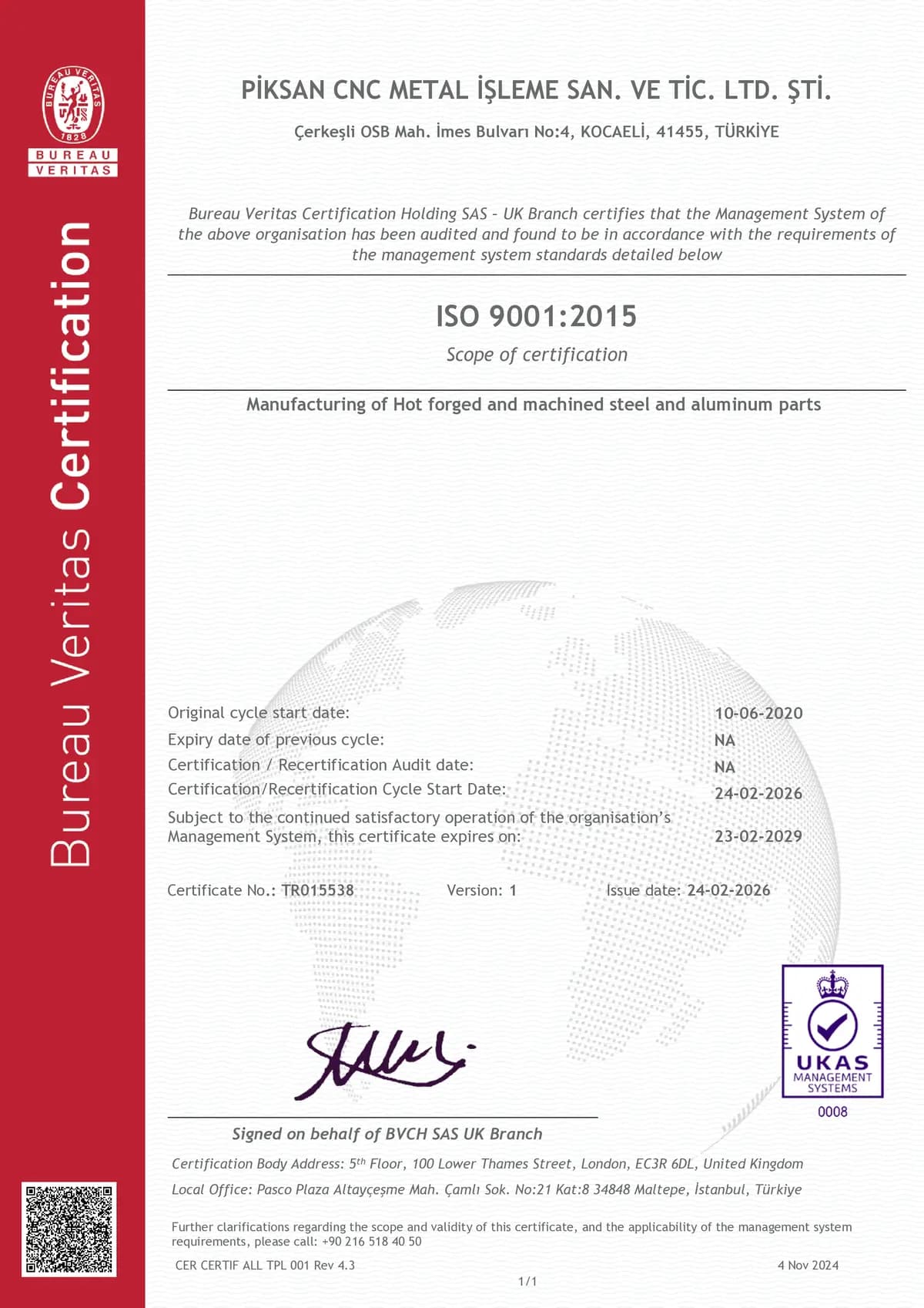 ISO 9001:2015 Sertifikası