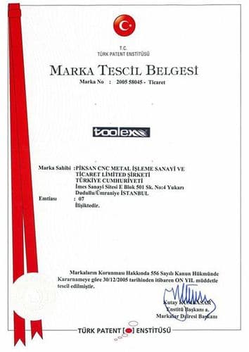 TOOLEX marka tescil belgesi