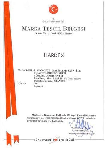 HARDEX marka tescil belgesi