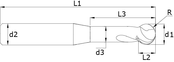 Karbür Küre Freze - Ballcut 270° – Teknik çizim