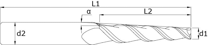 Karbür Konik Freze - Taper 2°–5° – Teknik çizim