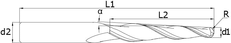 Karbür Konik Küre Freze - Taper 2°–5° – Teknik çizim
