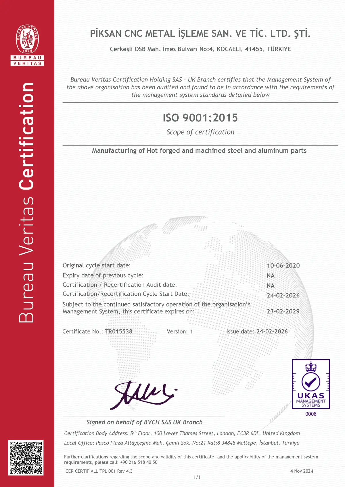 ISO 9001:2015 Sertifikası